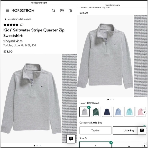 Vineyard Vines Kids' Saltwater Stripe Quarter Zip Sweatshirt Size 5 NEW w/ TAGS - Picture 8 of 8